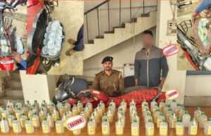 बाइक की डिक्की, तेल की टंकी व सीट के नीचे से 87 बोतल शराब बरामद, एक धराया